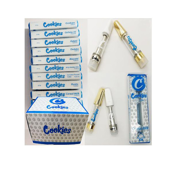 New Cookies Vape Cartridges 1.0ml Ceramic Coil Atomizer Ceramic Tips Cookies Vape Pen Carts for Cookoes Vape Kits Smart Carts Kingpen