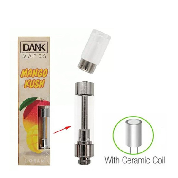 Dank Vapes Cartridge 1gram 2.0mm Intake Hole thick oil Ceramic Coil G5 atomizer vape pen Protect Package e cigs tank 21 Flavor