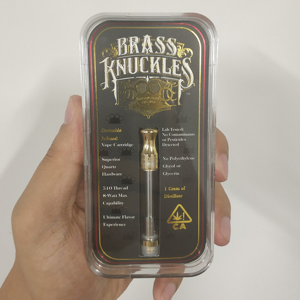 Gold Brass Knuckles Cartridge Cotton Coil 1.0 ml With Acrylic Box And Flavour Sticker Labels