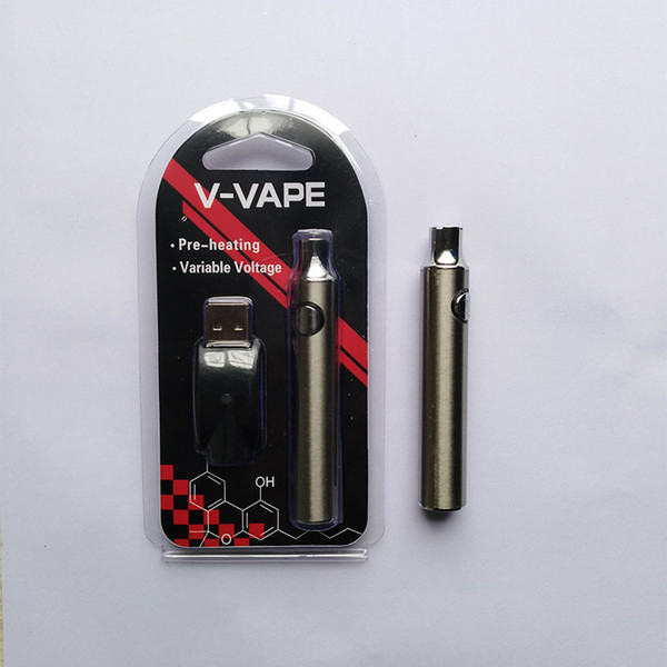 V-VAPE LO Preheat VV Battery Blister Kit 650mAh Variable Voltage Adjustable 510 Thread USB Individual Blister Pack Vape Battery