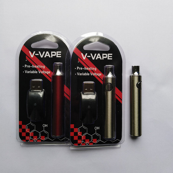 2019V-VAPE LO Preheat VV Battery Blister Kit 650mah Variable Voltage Adjustable With USB Charger For 510 Wax Thick Oil Pre Heating Cartridge