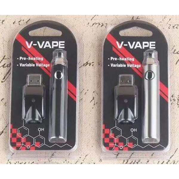 V-VAPE LO Preheat VV Battery Blister Kit 650mAh Variable Voltage Adjustable With USB Charger For 510 Wax Thick Oil Pre Heating Cartridge