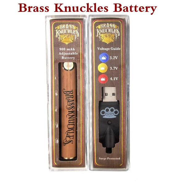 Brass Knuckles Battery 650mAh Gold 900mAh Wood Variable Voltage Adjustable E-Cigarette Battery Pen For 510 Thread Thick Oil Cartridge