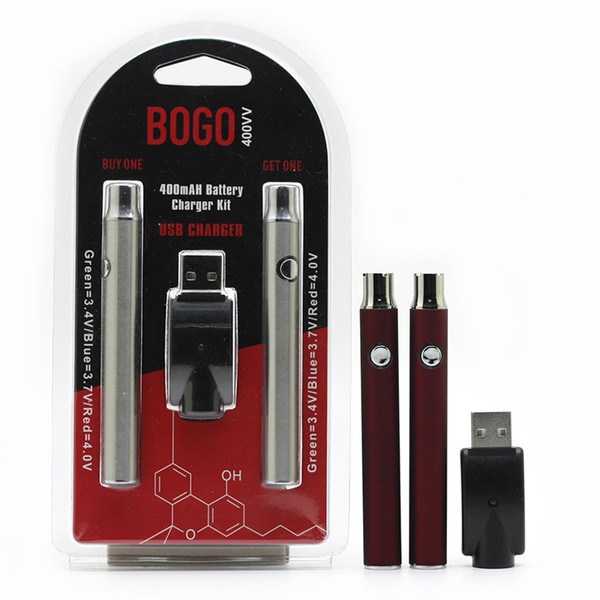 New BOGO Preheating Battery Charger Kit Double Preheating Vape Pen Batteries 400mAh Vape Fit 510 Thread Vape Cartridges LO VV Battery DHL