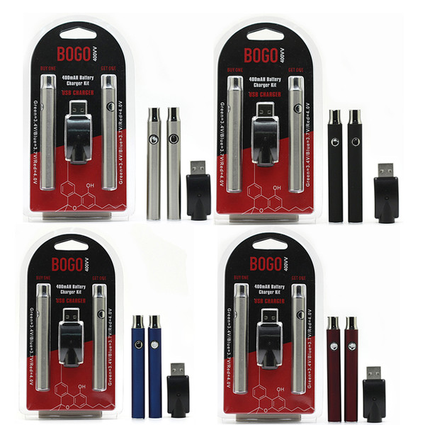 BOGO Preheat Battery Double Pen Charger Blister Pack Kit Variable Voltage VV 400mAh O-Pen BUD Touch Battery4 Color Free DHL