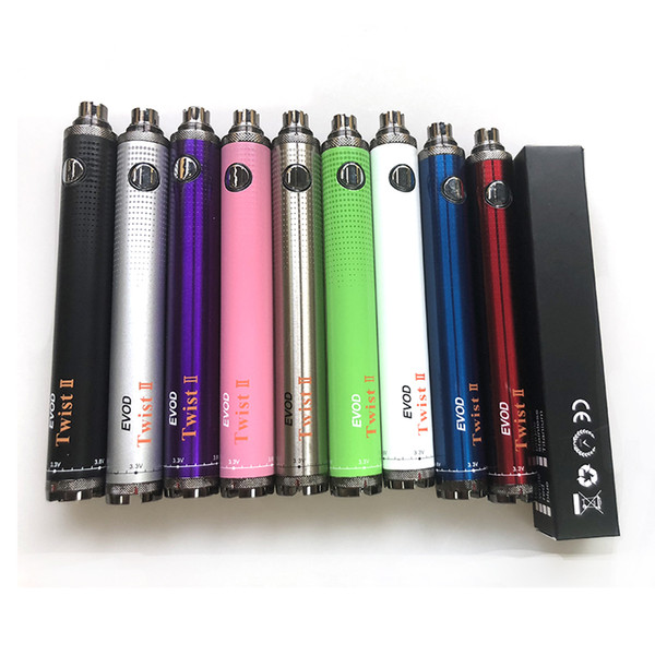 EVOD Twist II Vaporizer Rechargeable Battery 1300mAh 3.3V-4.8V 510 Thread Vape Pen Adjustable Variable Voltage Push Button Vision Spin