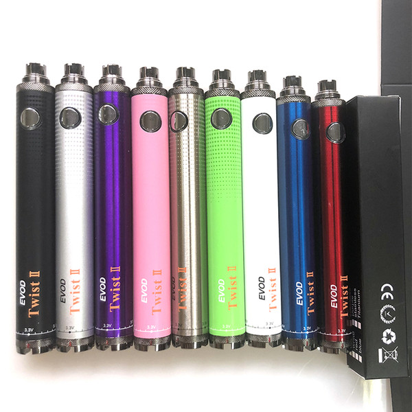 EVOD Twist II 2 Battery 1300mAh Variable Voltage 3.3V-4.8V Battery 510 Thread Vape Pen Electronic Cigarette Battery Push Button Vision Spin