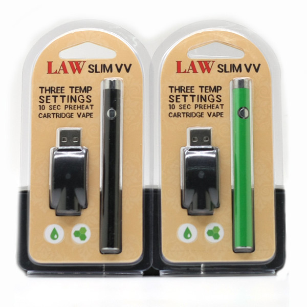 Law Battery Slim VV Preheat Battery Full 280mAh Vapor Pen Voltage Button Battery Fit 510 Thread Cartridge Preheating Vape Free Shipping