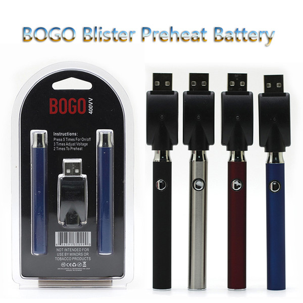 BOGO Blister Preheat Battery Double Pen Charger Blister Pack Kit 400mAh Variable Voltage Battery For 510 Thread Thick Oil Cartridges