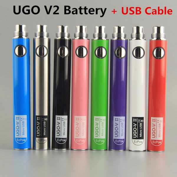 Original UGO V II 2 650 900mah EVOD ego 510 Battery with USB Cable vaporizers e cigs O pen Vape batteries