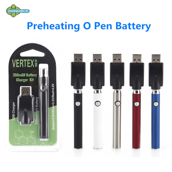 Wholesale -Preheat Battery 350mAh Preheating Battery 3.4V 3.7V 4.0V CE3 vape O pen with wireless Charger for wax oil tank