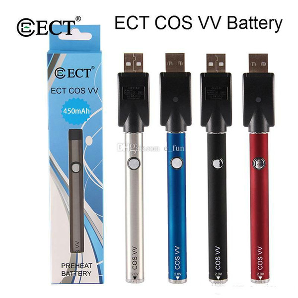 Authentic ECT COS VV preheat battery 450mah vape pen variable voltage for thick oil vaporizer vape Cartridge tanks Atomizer Ecigarette