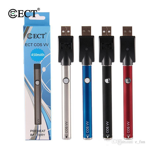 Authentic ECT COS VV preheat battery 450mah vape pen variable voltage 2.0-2.6-3.3-4.0v oil vaporizer for vape Cartridge electronic cigarette