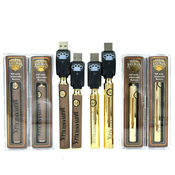 2019 Brass Knuckles Vape Battery 650mAh Gold 900mAh Wood Adjustable Variable Voltage Preheat O Pen Bud Touch VV Battery For 510 Cartridges