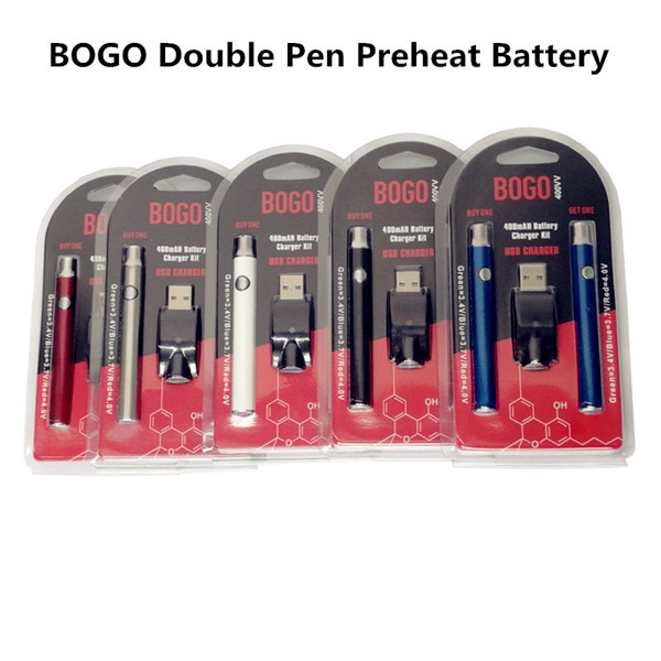 2019 BOGO Double LO Preheat Battery Vape Pen Charger Blister Variable Voltage 400mAh Batteries For 510 Thread Thick Oil Ceramic Cartridge