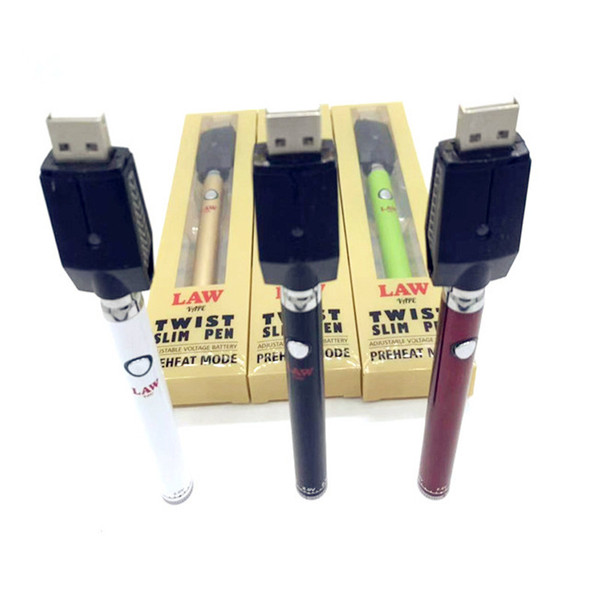 Authentic Law Bottom Twist Preheat Battery 380mAh Slim Ego Twist Vape Pen Variable Voltage Batteries For Thick Oil Cartridge Vaporizer