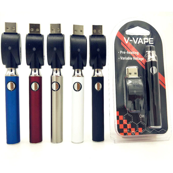 High Quality V-VAPE 650mAh Preheat VV Battery Blister Starter Kit Variable Voltage Batteries With USB Charger For 510 Thick Oil Cartridges