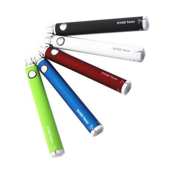 Evod Twist Battery E Cigarettes 650mAh 900mAh 1100mAh Vape Battery Variable Voltage Batteries 3.3V-4.8V Fit 510 Vaporizer 10 Colors