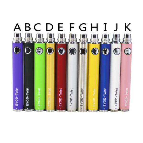 EVOD Twist Battery Variable Voltage 3.3~4.8V 650mah 900mah 1100mah EVOD Twist Electronic Cigarette 510 Thread for CE4 MT3 Protank