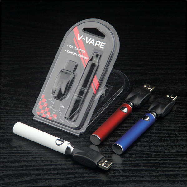 V-VAPE Preheat VV Battery Blister Kit 650mah Variable Voltage Adjustable with USB Charger For 510 Wax Thick Oil Heating Cartridge