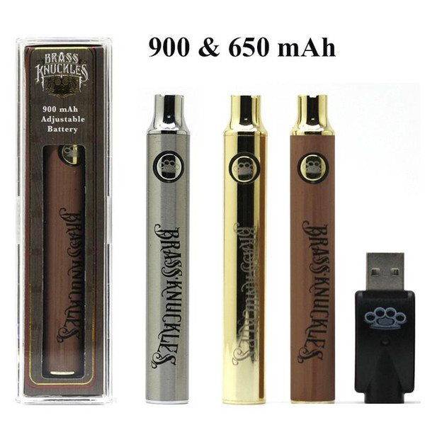 Hot Brass Knuckles Battery 650mAh 900mAh Silver Gold Wood Adjustable Voltage 510 Vape Pen for Connected Abracadabra Oil Cartridges