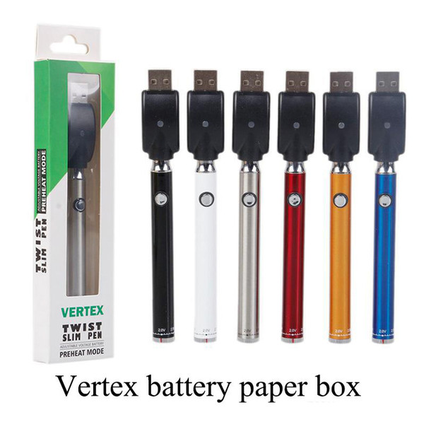 350mAh Vertex Law Twist E Cigarette Vape Pen Preheat VV Batteries Voltage Adjustable Battery with USB Charger Starter Kit