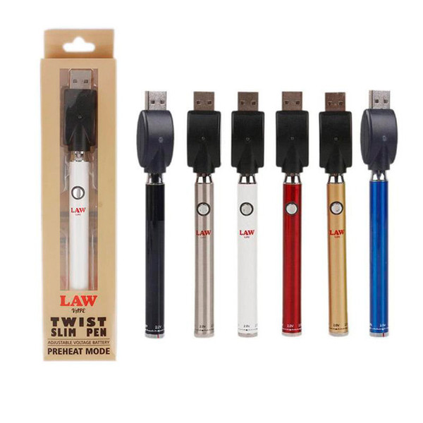 Vertex Law Preheat VV Battery Bottom Twist 350mAh Pen Variable Voltage with USB Charger Lo Battery Kit For 510 Thread Cartridges