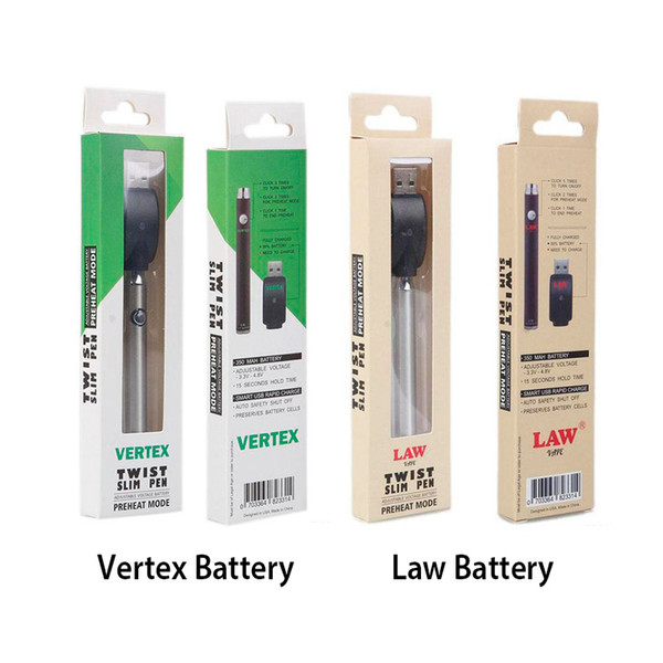 E-Cigarette Law Twist Preheat Vape Battery 350mAh Variable Voltage VV Battery Pen For 510 Thread Thick Oil Cartridge Brass Knuckles