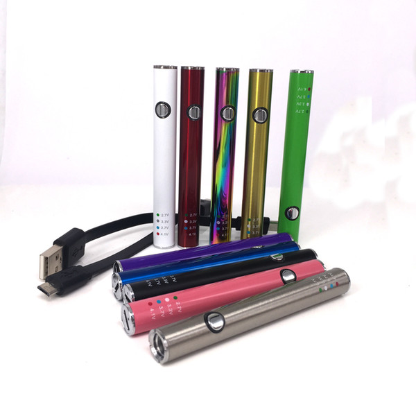 10 colors variable voltage 450mah max 2 Preheat vape pen Glass cartridge 510 battery with button USB charger For Thick oil ceramic cart