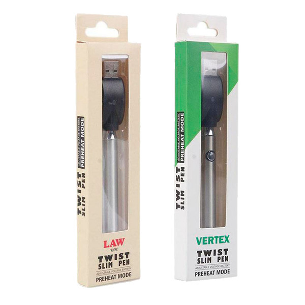 Vertex Law Preheat VV Battery Bottom Twist 350mAh Vape Pen Variable Voltage with ego USB Charger For 510 Thread Co2 Thick Oil Cartridges