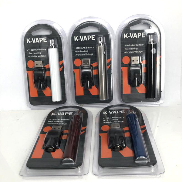 New K-Vape 1100mAh Preheating Battery Electronic Cigarette 510 Thread Preheat Battery vape pen adjustable Voltage for Thick Oil Cartridge