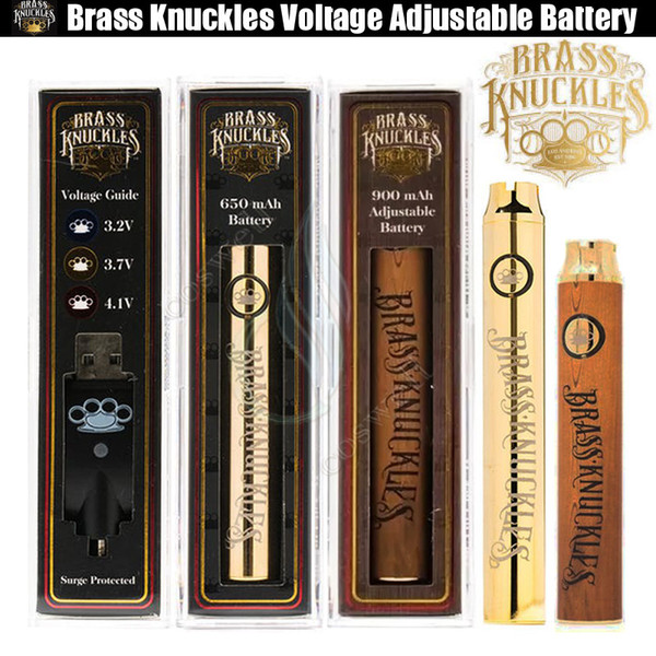 Newest Brass Knuckles Battery 650mAh 900mAh Wood Gold Preheat VV Variable Voltage Adjusted for 510 Thick Oil Cartridges e cigs Vape Pen Tank