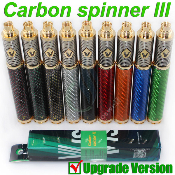 Top Vision Spin 3 vapen Carbon III Carbon Fiber Tube 3.3-4.8V 1650mAh ego Variable Voltage vv battery fit ego vapor mods RDA atomizers DHL