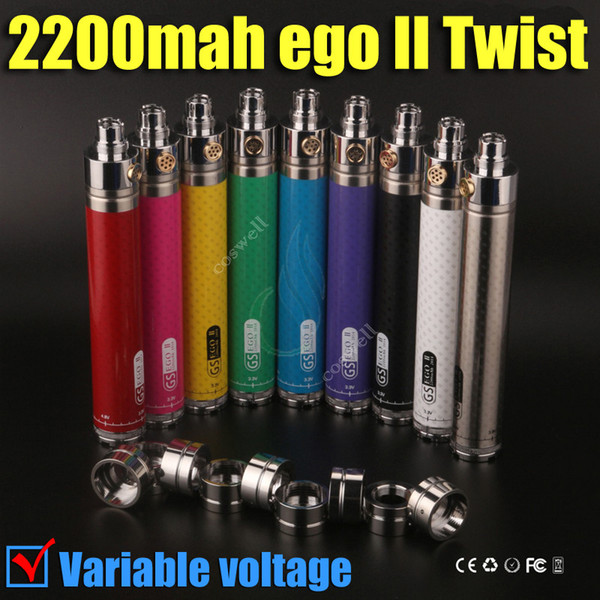 Best eGo II twist vv 2200 mAh 3.3V-4.8V Variable Voltage ego 2 2200mah huge capacity battery for e cigarettes aerotank iTank mods atomizers