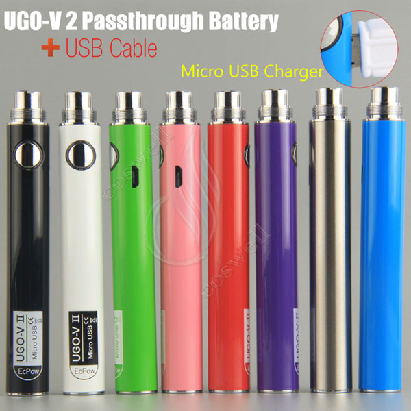 Original UGO V II 2 650 900mah EVOD ego 510 Battery micro USB Passthrough Charge with USB Cable vaporizers e cigs O pen Vape batteries