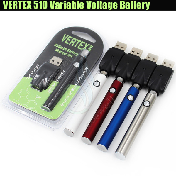 New Vertex LO Variable Voltage Battery vv Charger Kit 350mAh CO2 Thick Oil Pre heat BUD Touch Vape Pen 510 Atomizers CE3 Tank G2 Cartridges