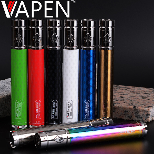 Top quality Vapen spin III vision3 2200mAh twist 3.3 - 4.8V variable voltage 2200 mAh vv battery 18mm for e cig cigarette ego atomizers DHL