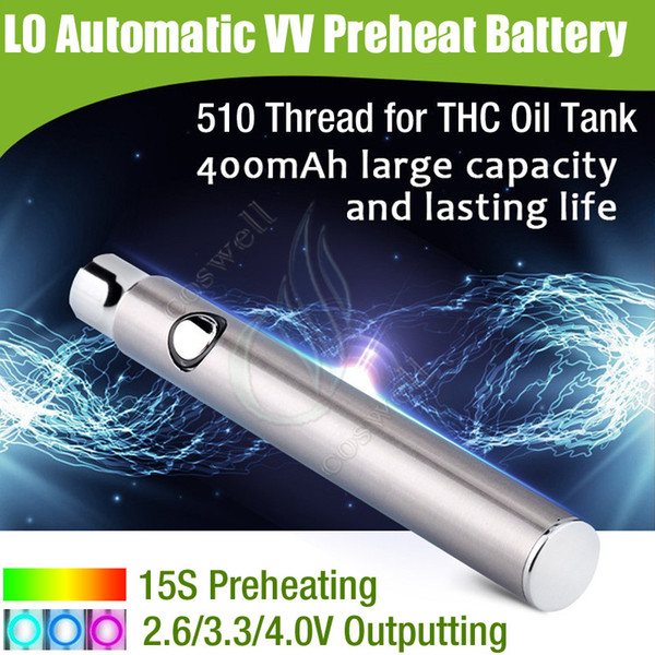 Original L0 battery 400mAh Automatic variable voltage regulation rapid preheat 510 Thick oil BUD CO2 CE3 Tank vape pen vapor Cartridges DHL