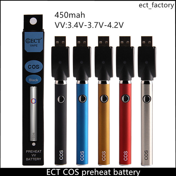 2018 newest ECT COS preheat battery 450mah vape cartridges vape pen variable voltage 3.4-3.6-4.0v oil vaporizer e cigarette