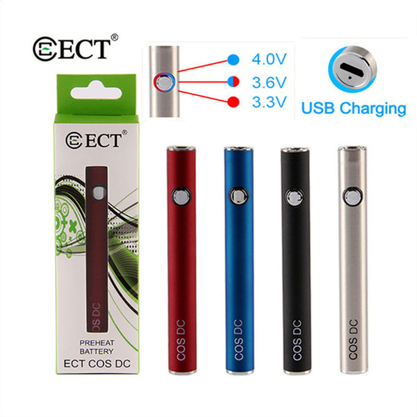 ECT COS DC Battery 450mah Preheating Battery Button Adjustable vape pen vv Bottom charging vaporizer for thick Oil Cartridge