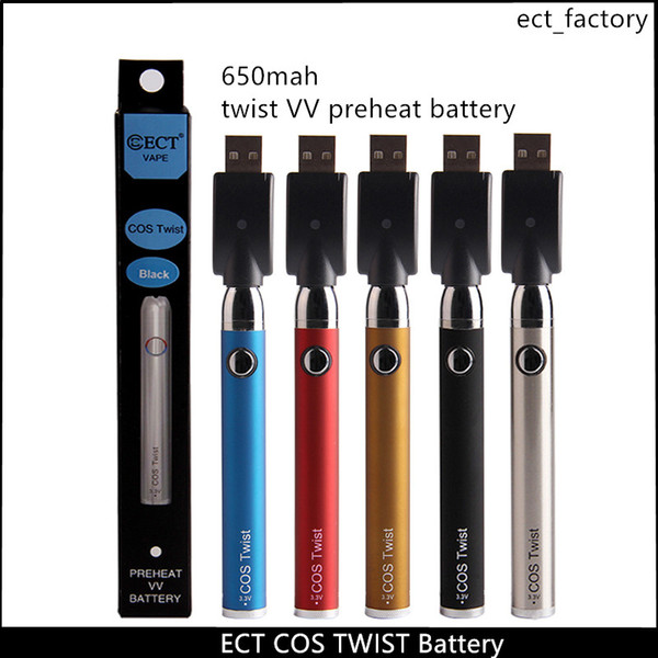 ECT COS twist battery 650mah cartridges 510 vape pen vaporizer variable voltage preheat battery for thick oil atomizer e cigarette