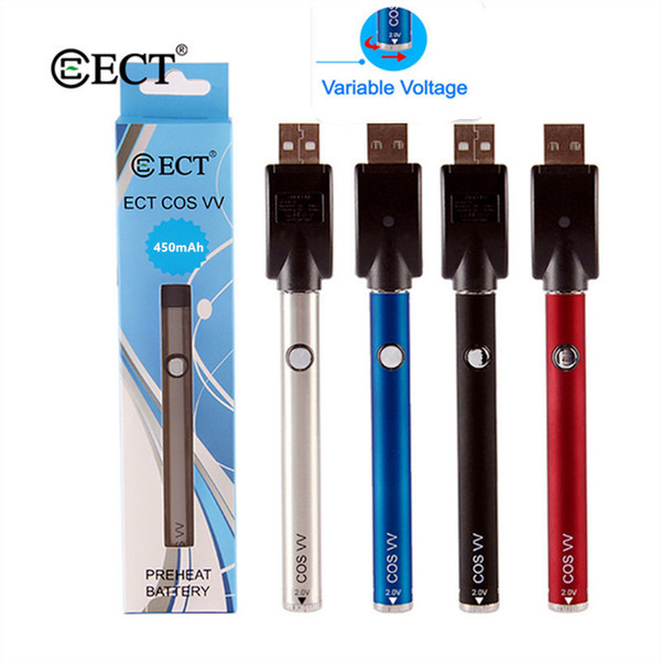 Original ECT Electronic Cigarette COS VV 450mah Preheating Battery Bottom Twist Adjustable Voltage 510 Thread Vape for Cartridge Vaporizer