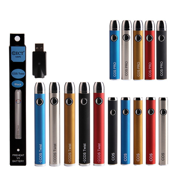 newest ECT COS pro preheat battery 650mah vape pen cartridges kit twist variable voltage vaporizer battery e cigarette