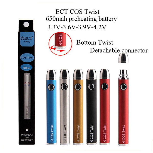 Original ECT COS Twist Preheat VV Battery 650mAh 510 Thread Preheating Batteries Vape Pen Variable Voltage Thick Oil Cartridge