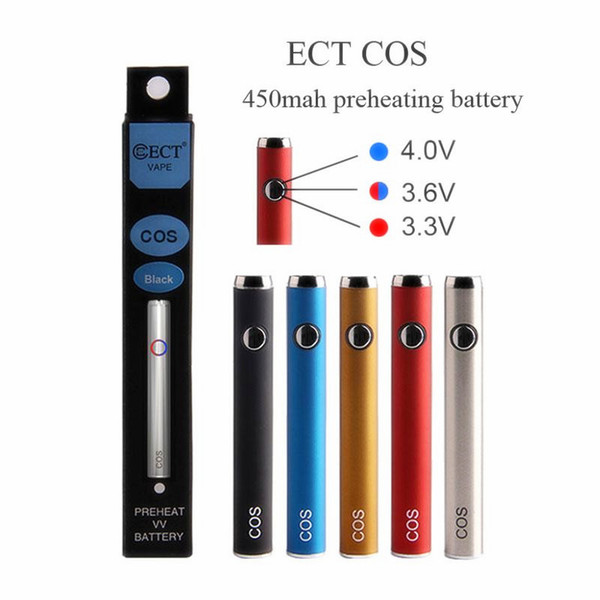 Original ECT cos battery 450mah preheat battery 3.3v-3.6v-4.0v vape pen for vape cartridge thick oil atomizer electronic cigarette