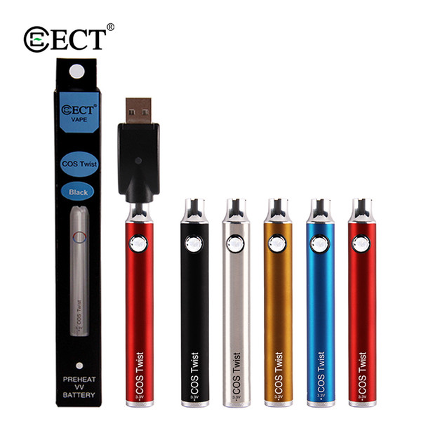 newest ECT COS Twist+ preheat battery 650mah vape cartridges kit vape pen variable voltage thick oil vaporizer electronic cigarette