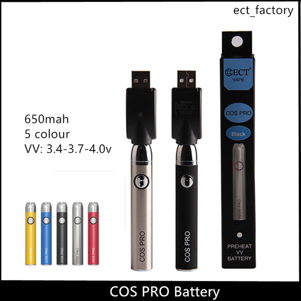 ECT COS pro preheat battery 650mah vape cartridges kit vape pen variable voltage 3.3-3.7-4.0v vaporizer battery e cigarette