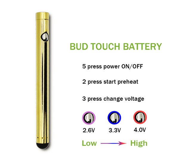 Free shipping Gold vape pen battery 510 thread preheating vaporizer pen ecig battery 400mah fit vape cartridge