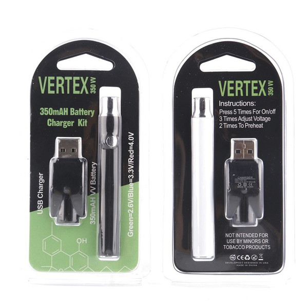 Vertex LO VV Battery Charger Kit 350mAh CO2 Oil Preheat Battery E Cigarettes Vape Pen 510 thread batter Atomizers CE3 Tank G2 Cartridges