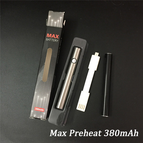 2018 Hot Max Battery 380mah Preheat Battery USB Charging Cable Voltage Adjustable Bottom Charge 510 Battery DHL Shipping